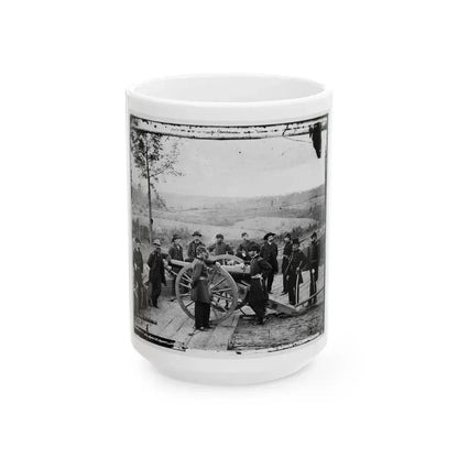 Atlanta, Ga. Gen. William T. Sherman, Leaning On Breach Of Gun, And Staff At Federal Fort No. 7 (U.S. Civil War) White Coffee Mug 15oz - Go Mug Yourself