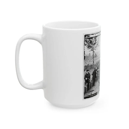 Atlanta, Ga. Gen. William T. Sherman, Leaning On Breach Of Gun, And Staff At Federal Fort No. 7 (U.S. Civil War) White Coffee Mug - Go Mug Yourself