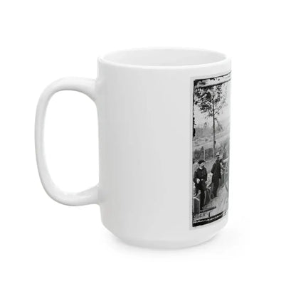 Atlanta, Ga. Gen. William T. Sherman, Leaning On Breach Of Gun, And Staff At Federal Fort No. 7 (U.S. Civil War) White Coffee Mug - Go Mug Yourself
