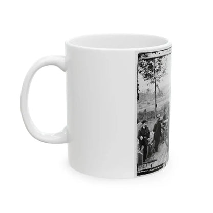 Atlanta, Ga. Gen. William T. Sherman, Leaning On Breach Of Gun, And Staff At Federal Fort No. 7 (U.S. Civil War) White Coffee Mug - Go Mug Yourself