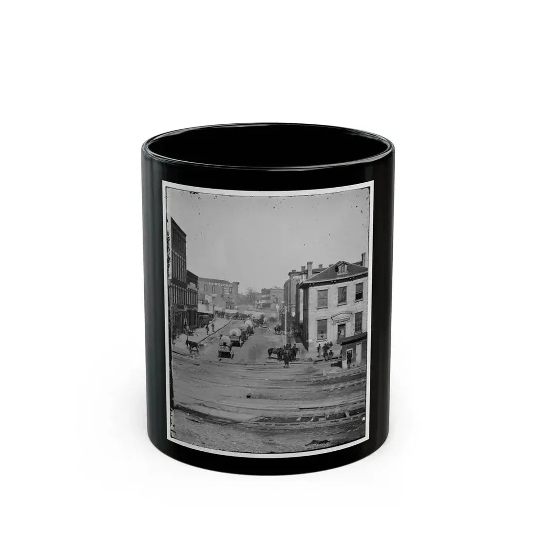 Atlanta, Ga. Northward View Across The Tracks On Whitehall Street, With Wagon Train (U.S. Civil War) Black Coffee Mug 11oz - Go Mug Yourself
