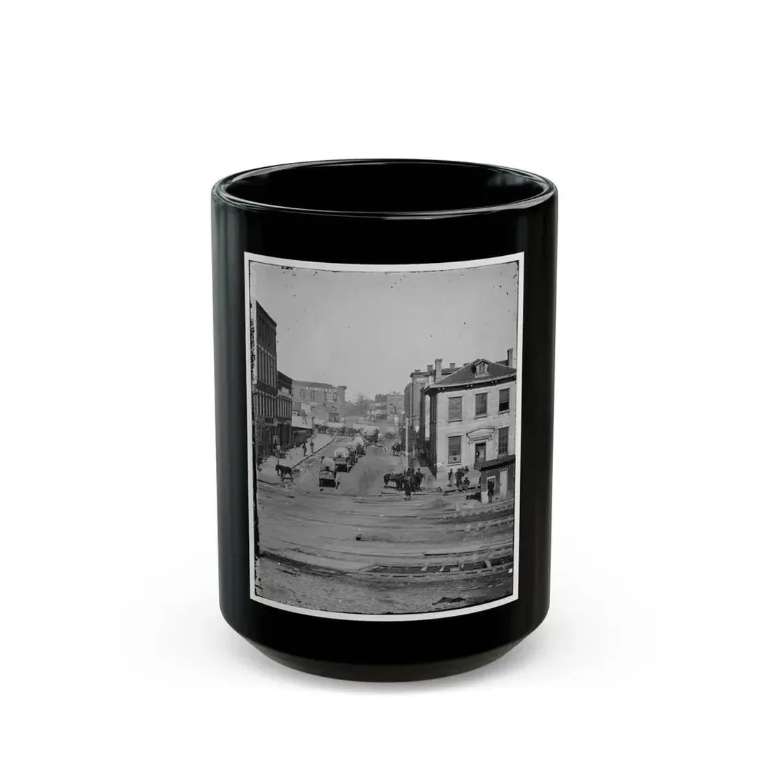Atlanta, Ga. Northward View Across The Tracks On Whitehall Street, With Wagon Train (U.S. Civil War) Black Coffee Mug 15oz - Go Mug Yourself