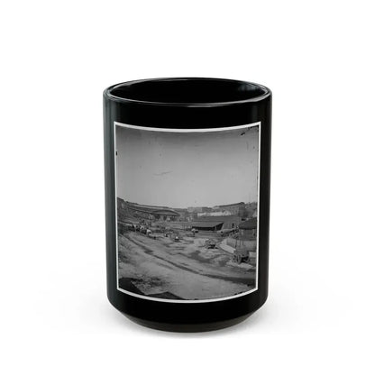 Atlanta, Ga. Railroad Depot And Yard; Trout House And Masonic Hall In Background (U.S. Civil War) Black Coffee Mug 15oz - Go Mug Yourself