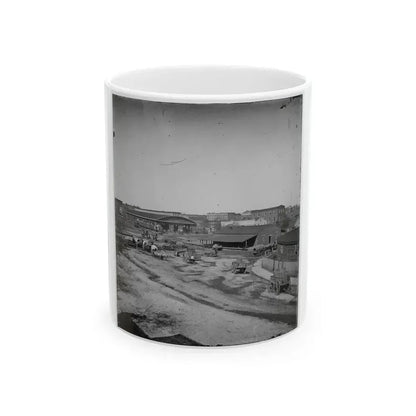 Atlanta, Ga. Railroad Depot And Yard; Trout House And Masonic Hall In Background (U.S. Civil War) White Coffee Mug 11oz - Go Mug Yourself