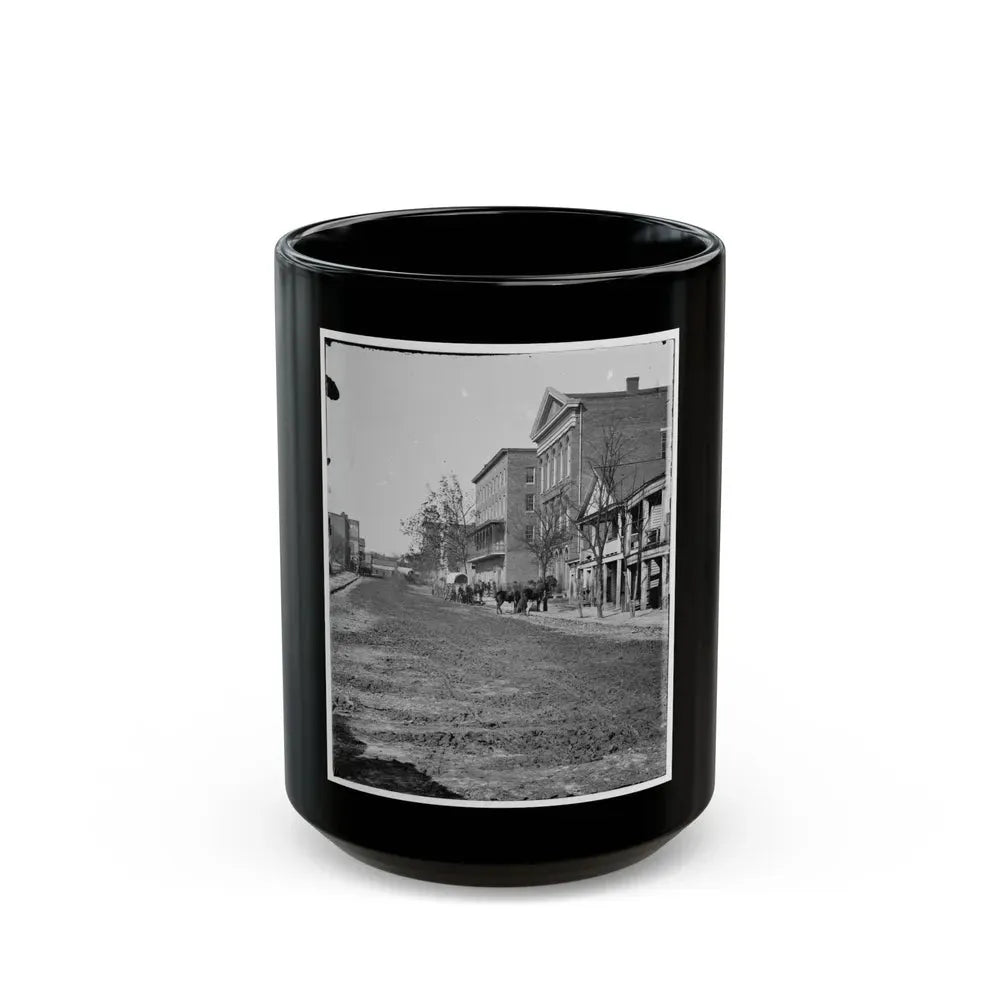 Atlanta, Ga. View On Decatur Street, Showing Trout House And Masonic Hall (U.S. Civil War) Black Coffee Mug 15oz - Go Mug Yourself