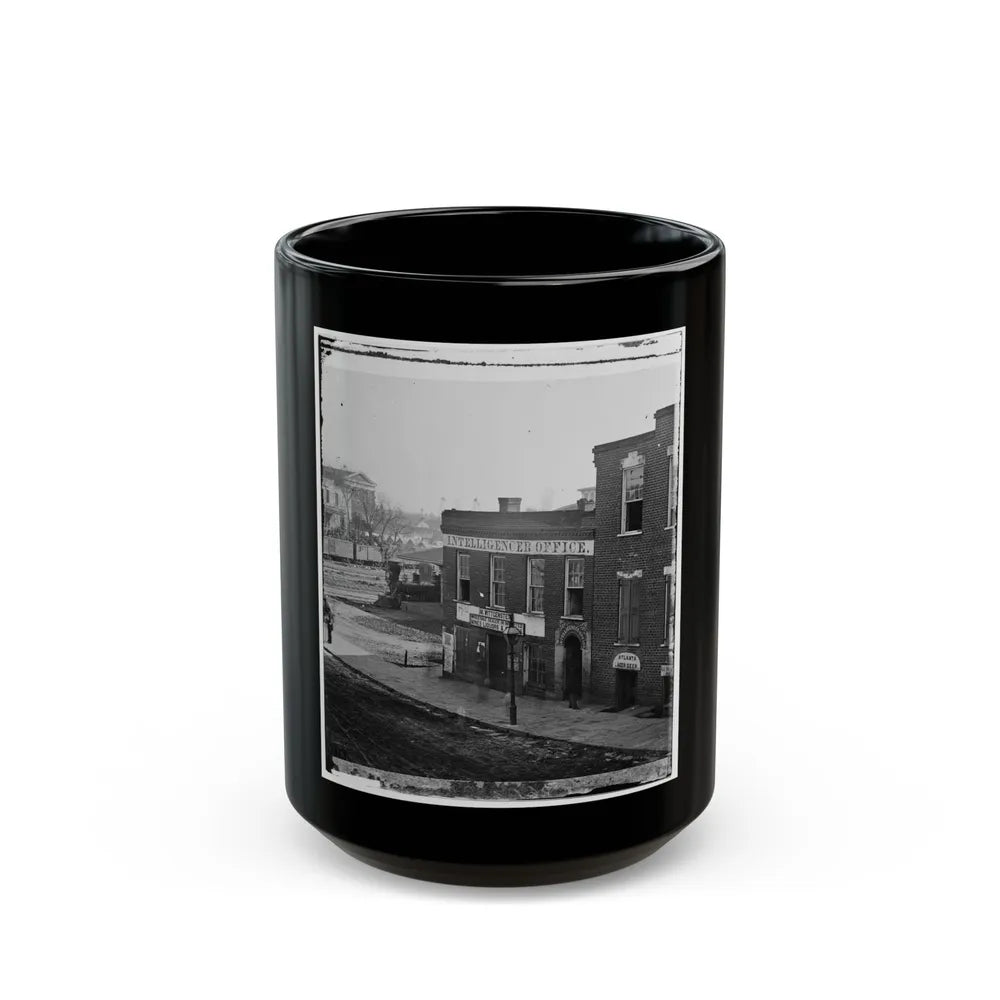 Atlanta, Ga. Atlanta Intelligencer Office By The Railroad Depot (U.S. Civil War) Black Coffee Mug-15oz-Go Mug Yourself