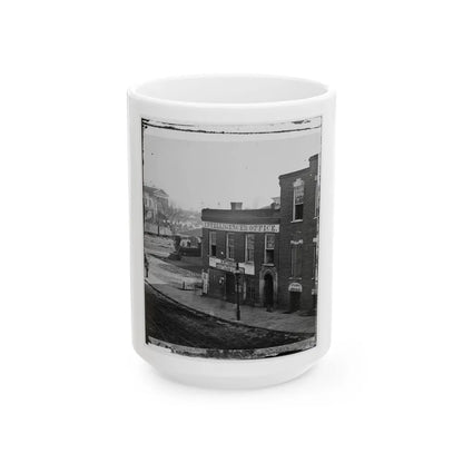 Atlanta, Ga. Atlanta Intelligencer Office By The Railroad Depot (U.S. Civil War) White Coffee Mug-15oz-Go Mug Yourself