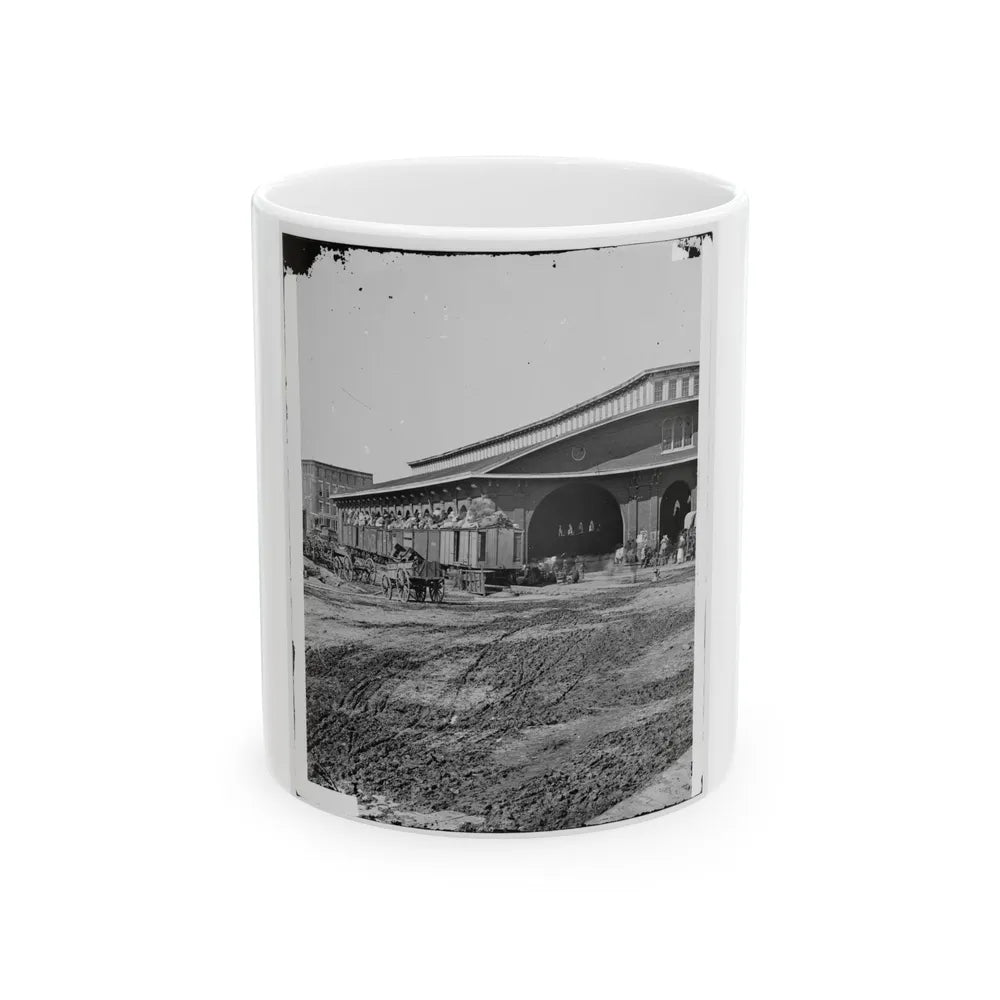 Atlanta, Ga. Boxcars With Refugees At Railroad Depot (U.S. Civil War) White Coffee Mug-11oz-Go Mug Yourself