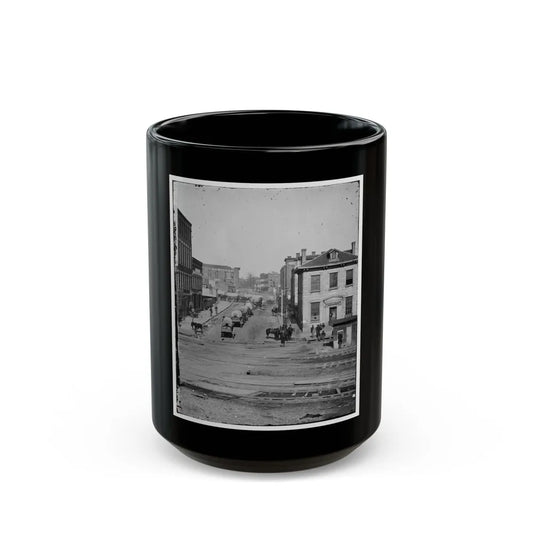 Atlanta, Ga. Northward View Across The Tracks On Whitehall Street, With Wagon Train (U.S. Civil War) Black Coffee Mug-15oz-Go Mug Yourself