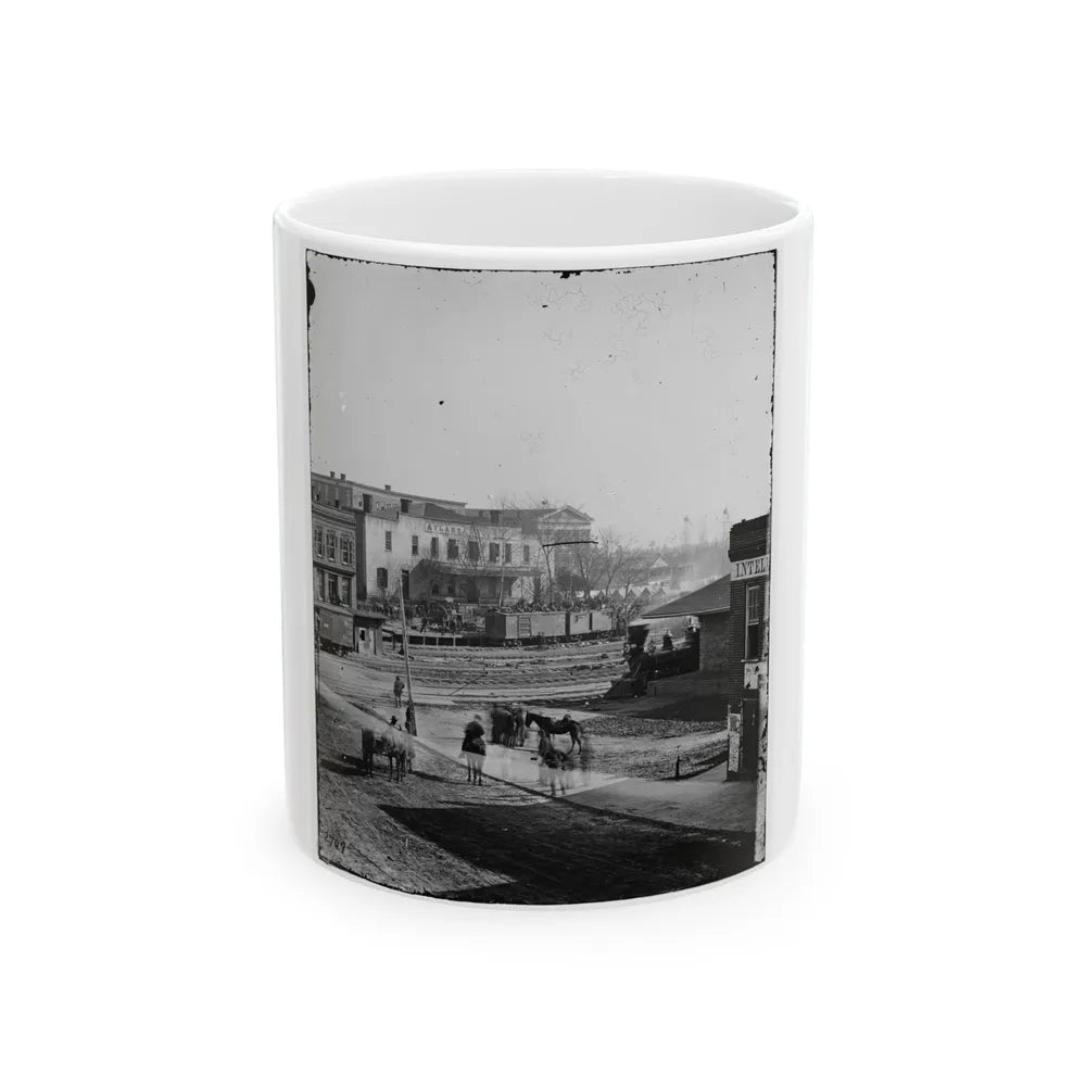 Atlanta, Ga. Soldiers On Boxcars At Railroad Depot (U.S. Civil War) White Coffee Mug-11oz-Go Mug Yourself