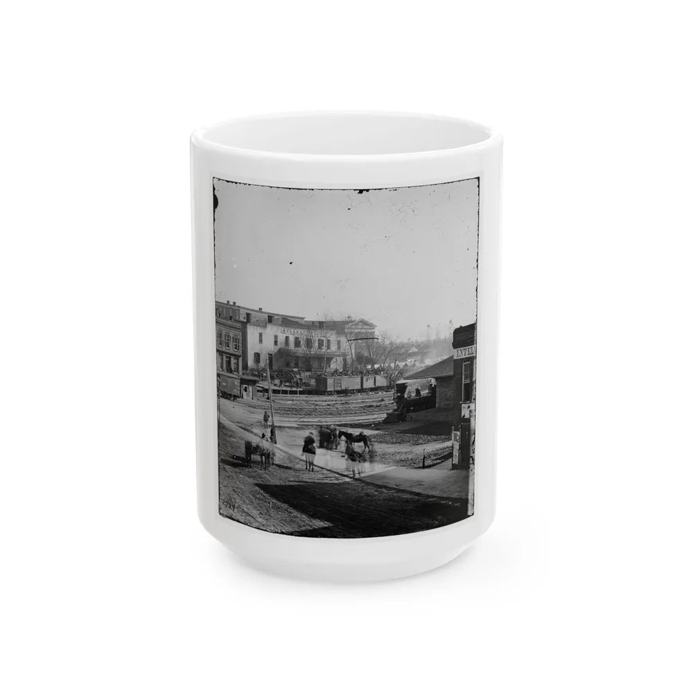 Atlanta, Ga. Soldiers On Boxcars At Railroad Depot (U.S. Civil War) White Coffee Mug-15oz-Go Mug Yourself