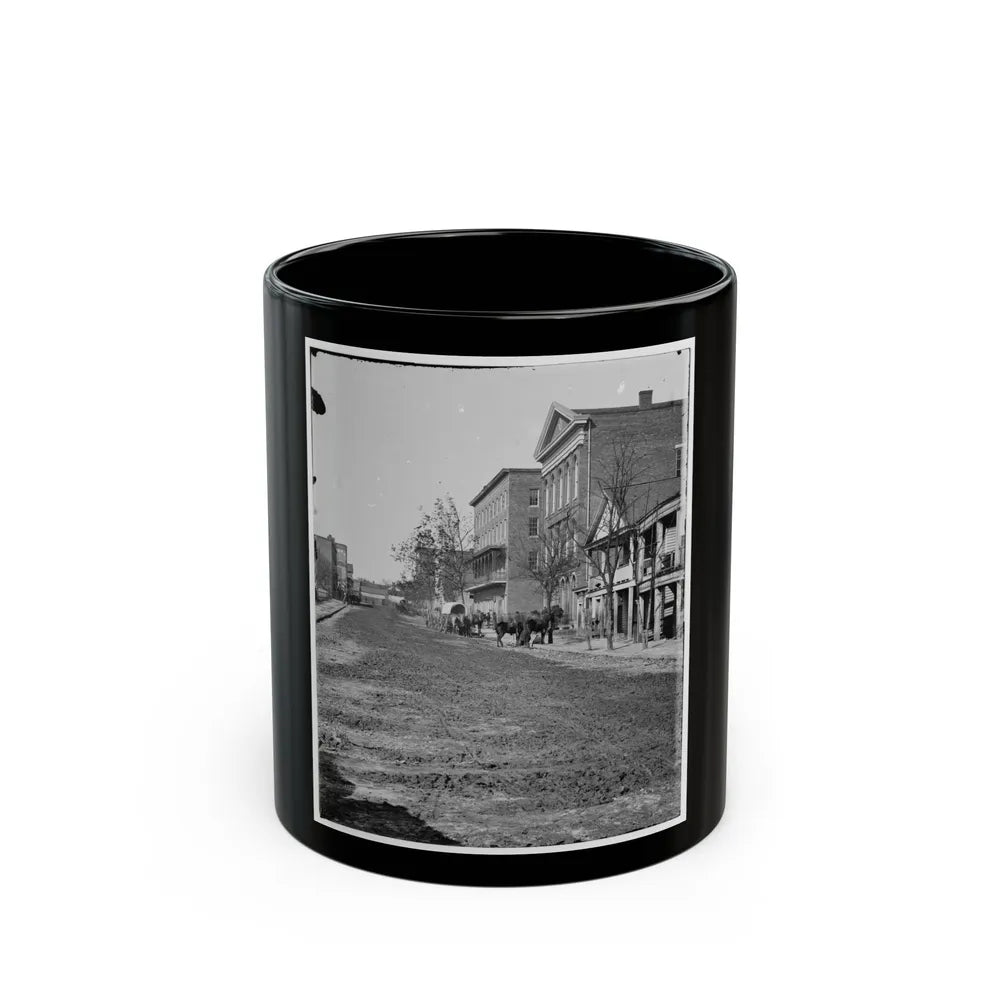 Atlanta, Ga. View On Decatur Street, Showing Trout House And Masonic Hall (U.S. Civil War) Black Coffee Mug-11oz-Go Mug Yourself