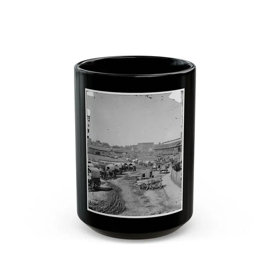 Atlanta, Georgia. Federal Army Wagons Railroad Depot (U.S. Civil War) Black Coffee Mug 15oz - Go Mug Yourself