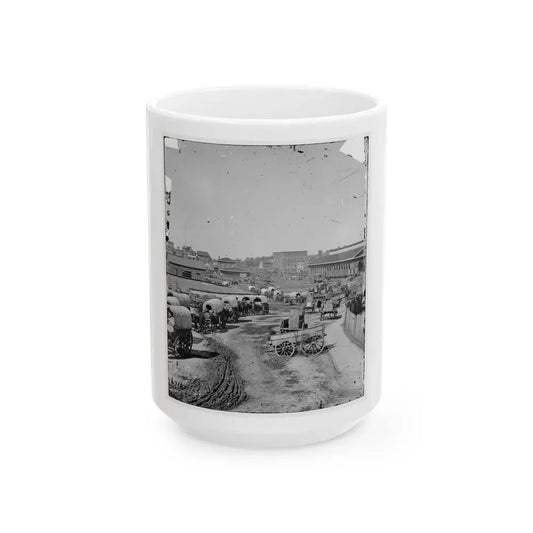 Atlanta, Georgia. Federal Army Wagons Railroad Depot (U.S. Civil War) White Coffee Mug 15oz - Go Mug Yourself