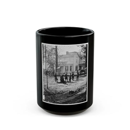 Atlanta, Georgia. Federal Officers Standing In Front Of House. (Formerly Headquarters Of Gen. John Bell Hood.) (U.S. Civil War) Black Coffee Mug 15oz - Go Mug Yourself