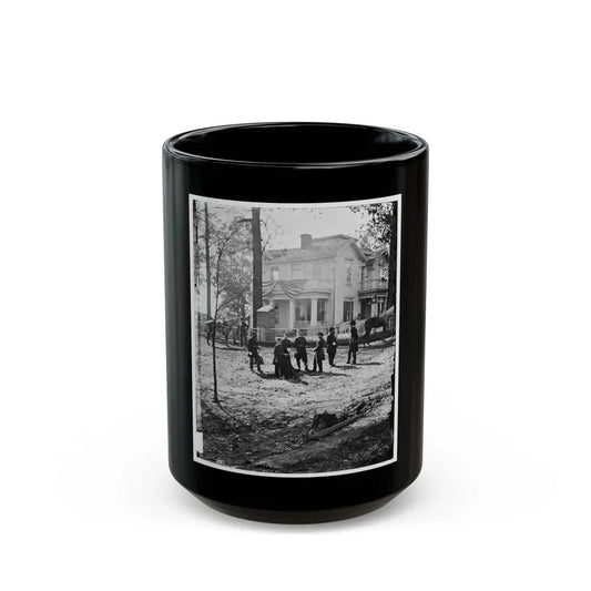 Atlanta, Georgia. Federal Officers Standing In Front Of House. (Formerly Headquarters Of Gen. John Bell Hood.) (U.S. Civil War) Black Coffee Mug 15oz - Go Mug Yourself