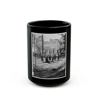 Atlanta, Georgia. Federal Officers Standing In Front Of House. (Formerly Headquarters Of Gen. John Bell Hood.) (U.S. Civil War) Black Coffee Mug 15oz - Go Mug Yourself