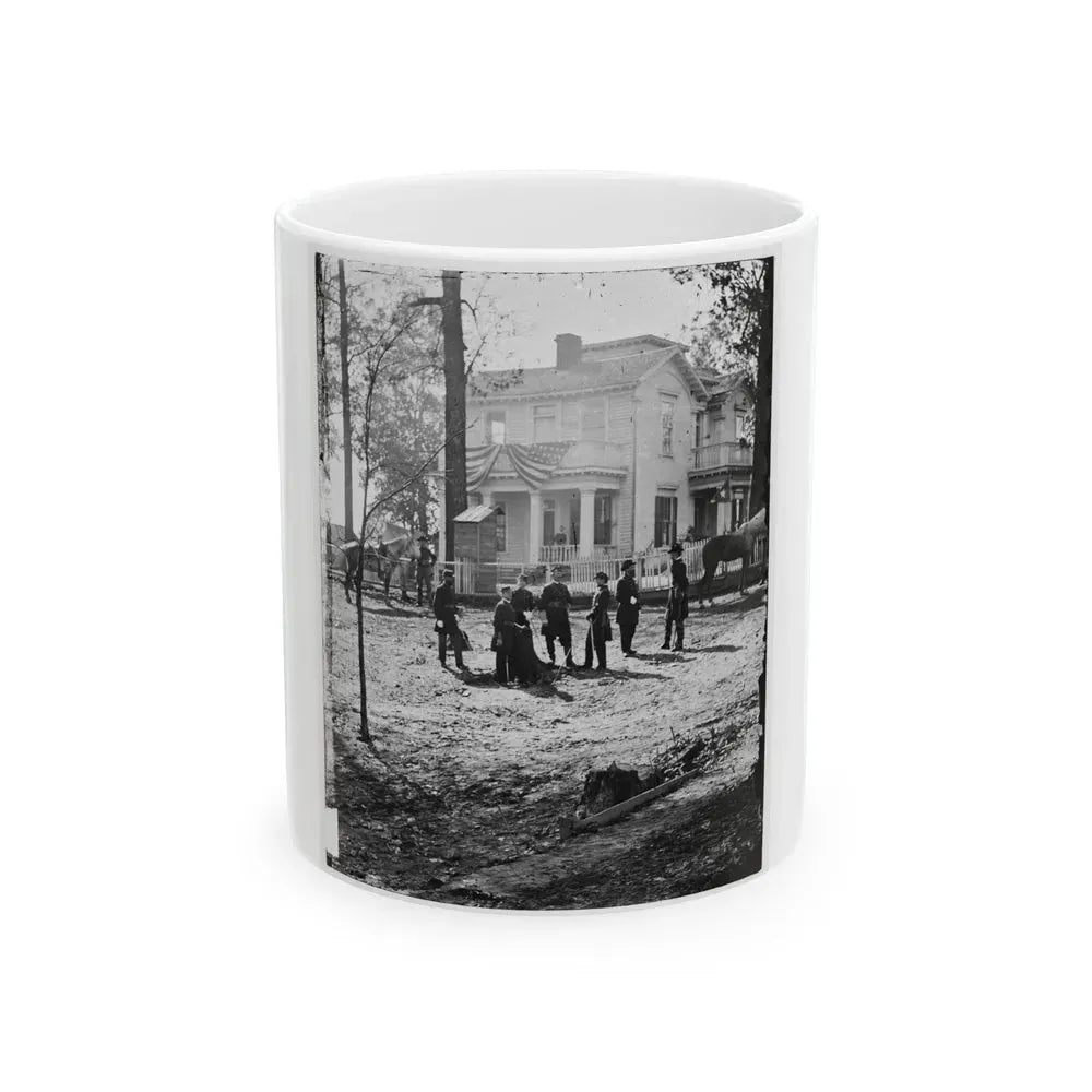 Atlanta, Georgia. Federal Officers Standing In Front Of House. (Formerly Headquarters Of Gen. John Bell Hood.) (U.S. Civil War) White Coffee Mug 11oz - Go Mug Yourself
