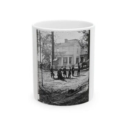 Atlanta, Georgia. Federal Officers Standing In Front Of House. (Formerly Headquarters Of Gen. John Bell Hood.) (U.S. Civil War) White Coffee Mug 11oz - Go Mug Yourself