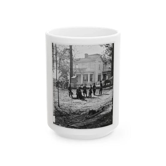 Atlanta, Georgia. Federal Officers Standing In Front Of House. (Formerly Headquarters Of Gen. John Bell Hood.) (U.S. Civil War) White Coffee Mug 15oz - Go Mug Yourself