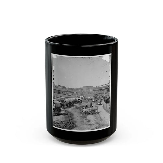 Atlanta, Georgia. Federal Army Wagons Railroad Depot (U.S. Civil War) Black Coffee Mug-15oz-Go Mug Yourself