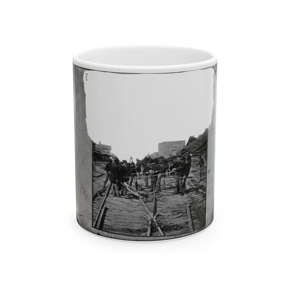 Atlanta, Georgia. Sherman's Men Tearing Up Railroad Track (U.S. Civil War) White Coffee Mug-11oz-Go Mug Yourself