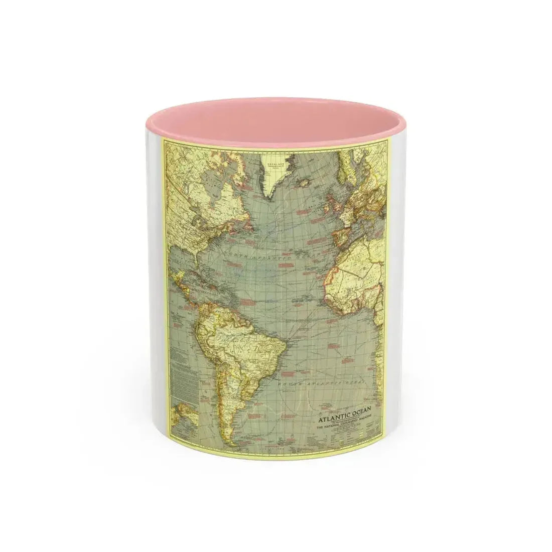 Atlantic Ocean (1939) (Map) Accent Coffee Mug 11oz Pink - Go Mug Yourself