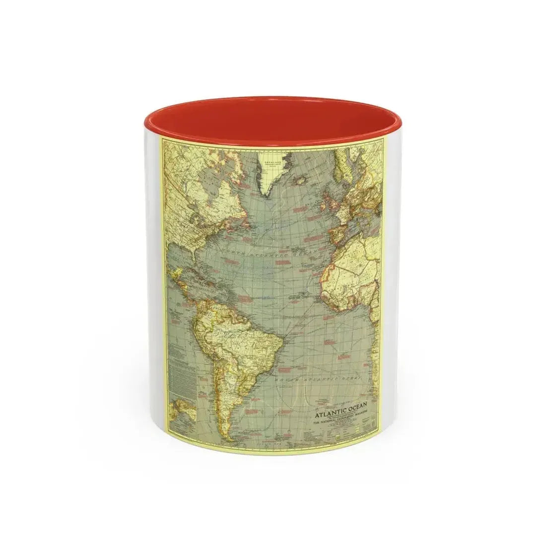 Atlantic Ocean (1939) (Map) Accent Coffee Mug 11oz Red - Go Mug Yourself