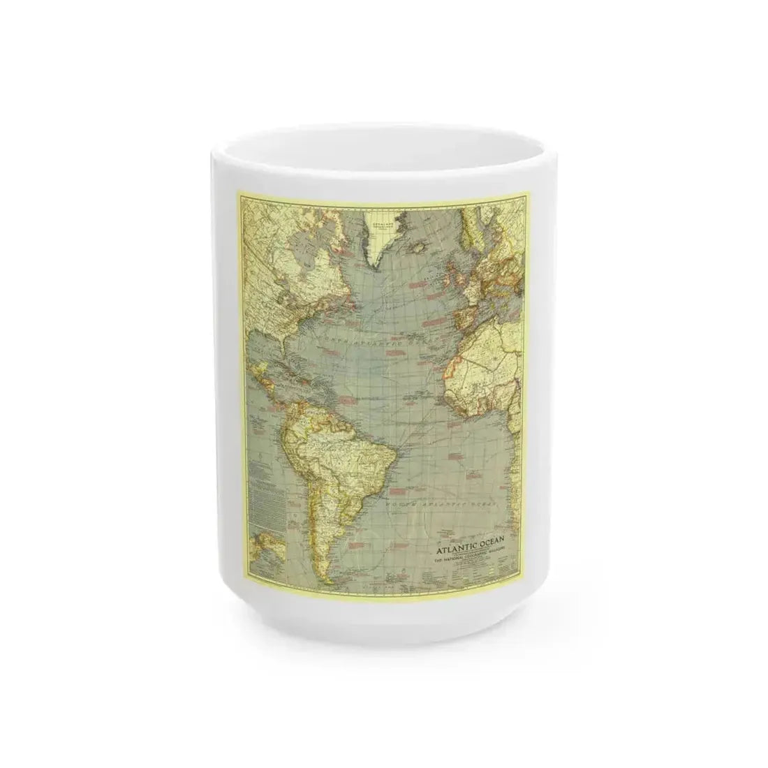 Atlantic Ocean (1939) (Map) White Coffee Mug 15oz - Go Mug Yourself
