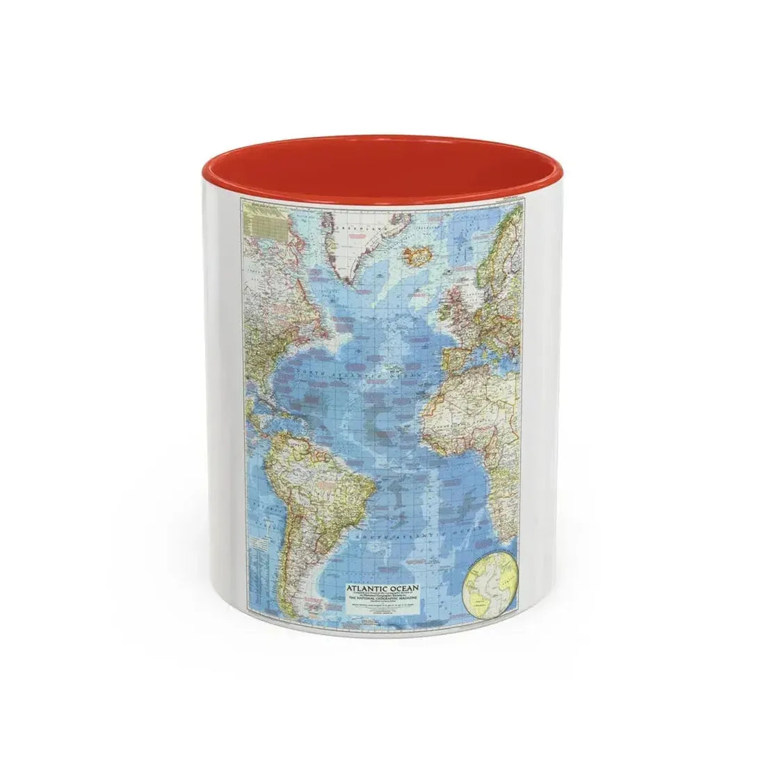 Atlantic Ocean (1955) (Map) Accent Coffee Mug 11oz Red - Go Mug Yourself