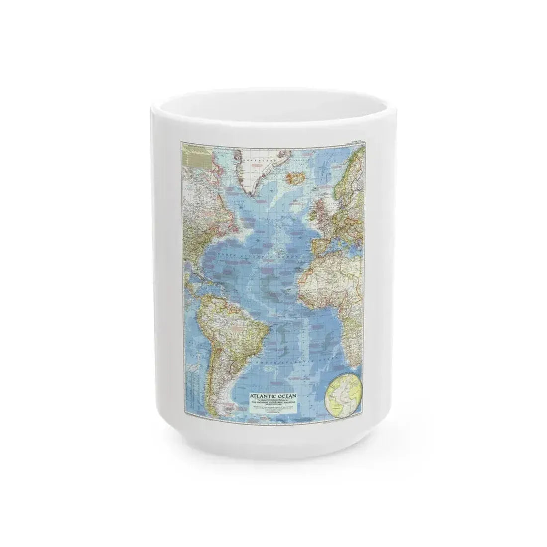 Atlantic Ocean (1955) (Map) White Coffee Mug 15oz - Go Mug Yourself