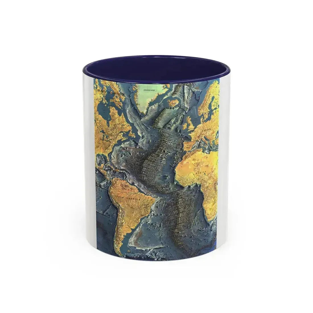 Atlantic Ocean Floor (1968) (Map) Accent Coffee Mug 11oz Navy - Go Mug Yourself