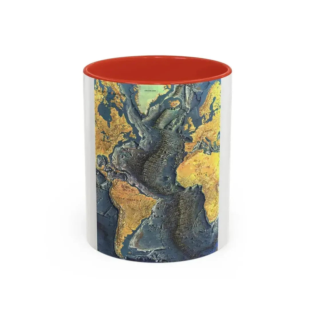 Atlantic Ocean Floor (1968) (Map) Accent Coffee Mug 11oz Red - Go Mug Yourself