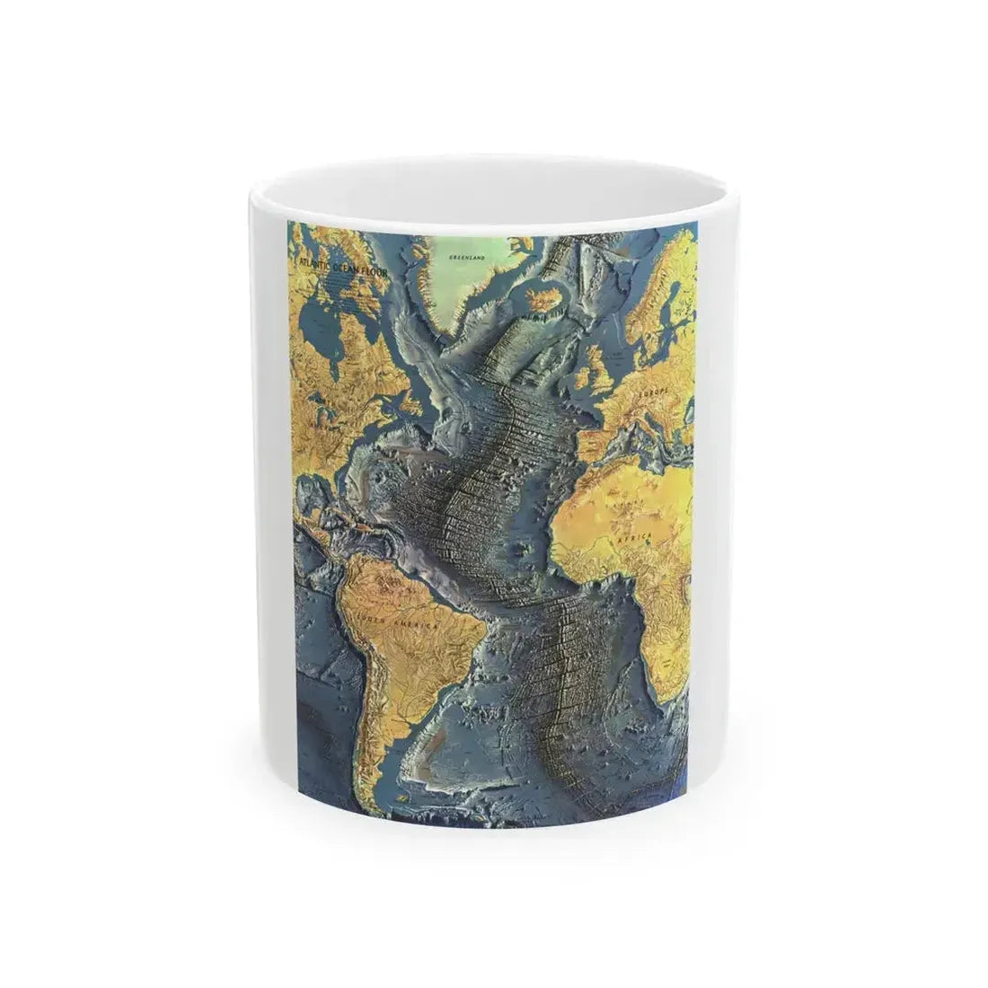 Atlantic Ocean Floor (1968) (Map) White Coffee Mug 11oz - Go Mug Yourself