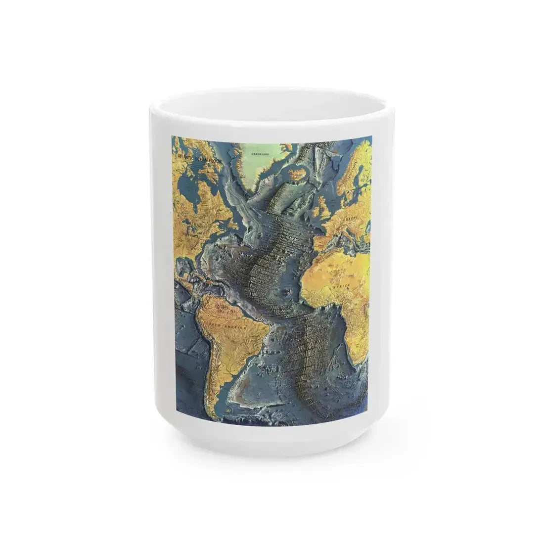 Atlantic Ocean Floor (1968) (Map) White Coffee Mug 15oz - Go Mug Yourself