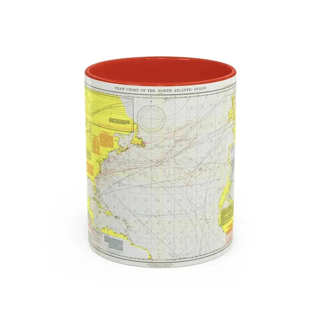 Atlantic Ocean - North (1903) (Map) Accent Coffee Mug 11oz Red - Go Mug Yourself