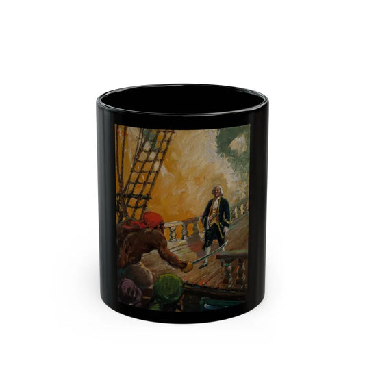 Attack on the High Seas, Treasure Island interior illustration - Black Coffee Mug-11oz-Go Mug Yourself