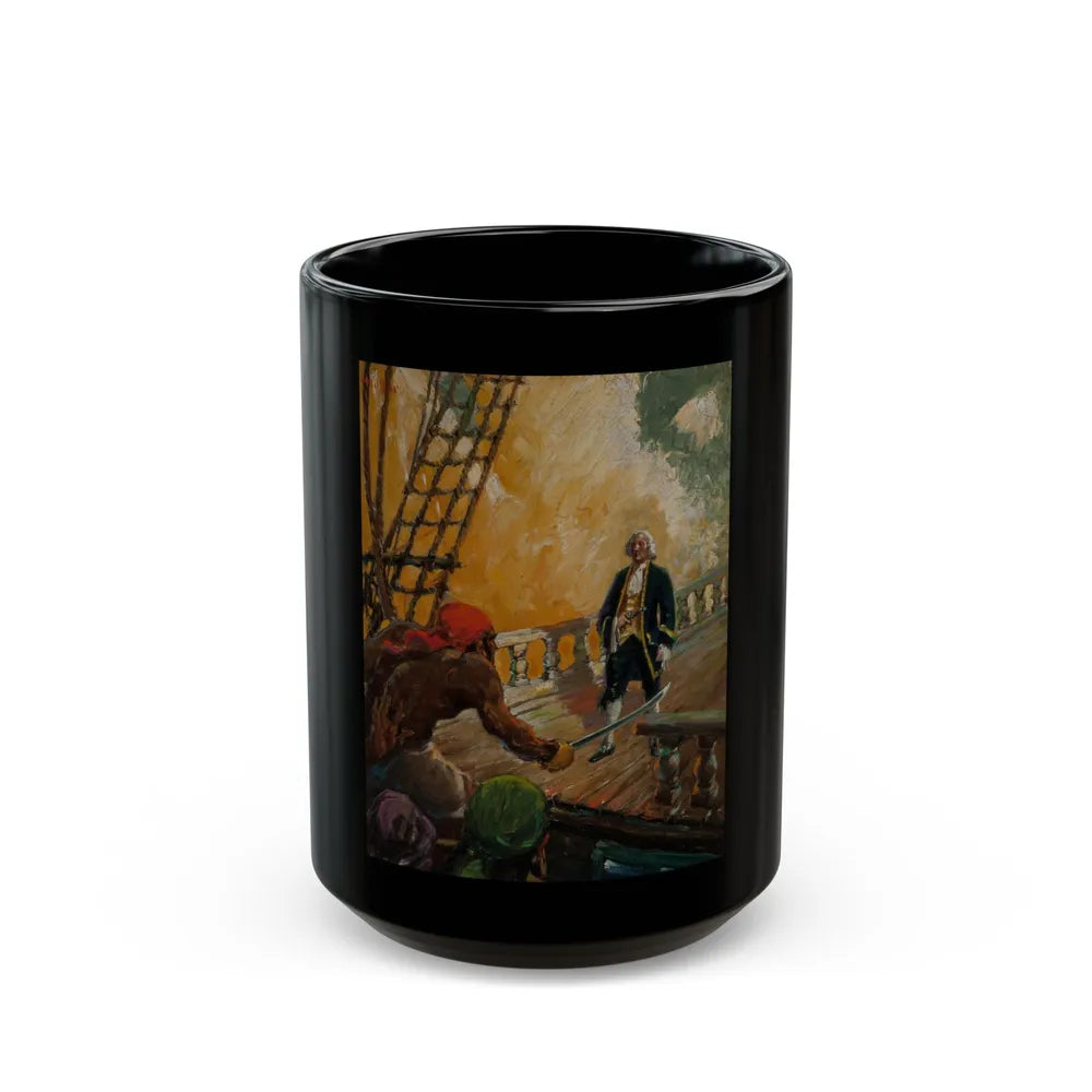 Attack on the High Seas, Treasure Island interior illustration - Black Coffee Mug-15oz-Go Mug Yourself