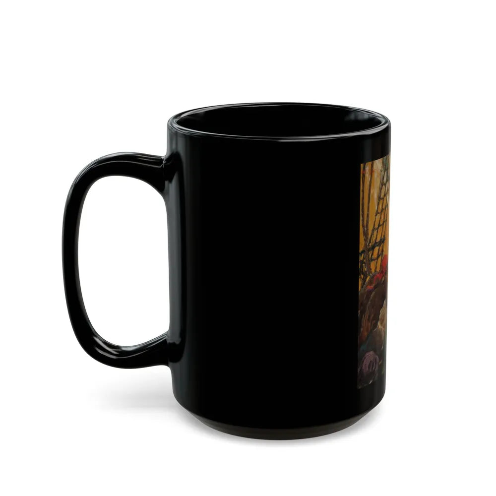 Attack on the High Seas, Treasure Island interior illustration - Black Coffee Mug-Go Mug Yourself