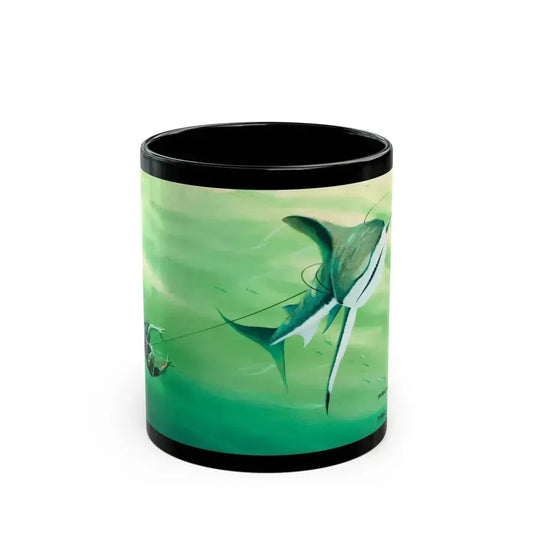 Attacked By A Killer Shark, Reader's Digest interior illustration, April 1972 - Black Coffee Mug 11oz - Go Mug Yourself
