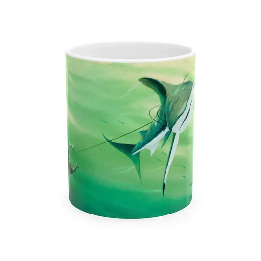 Attacked By A Killer Shark, Reader's Digest interior illustration, April 1972 - White Coffee Mug 11oz - Go Mug Yourself