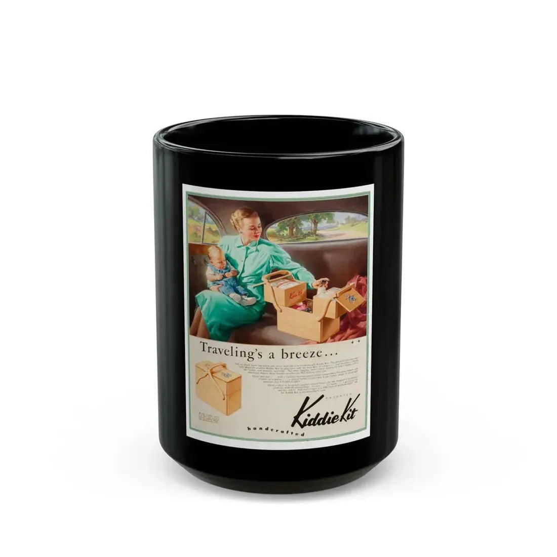 Attributed. Traveling's a Breeze...., Kiddie Kit advertisement - Black Coffee Mug 15oz - Go Mug Yourself