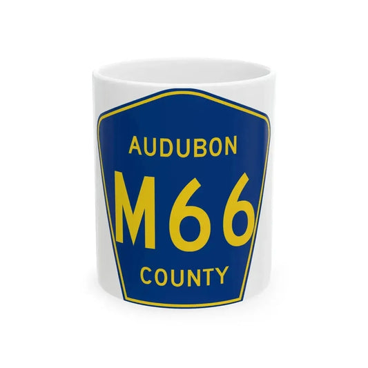 Audubon County Route M66 IA (Iowa) (Road Sign) White Coffee Mug 11oz - Go Mug Yourself