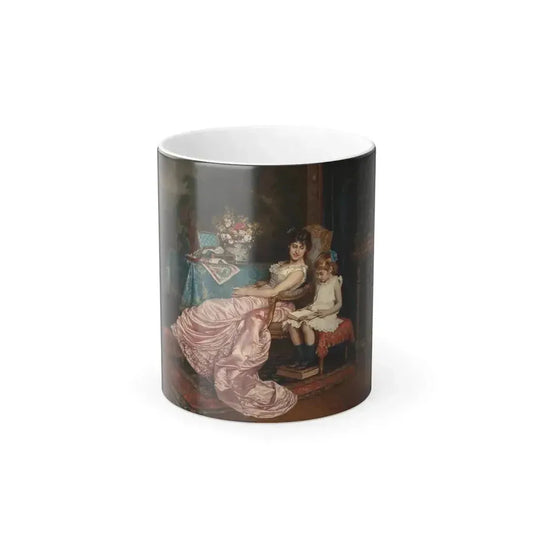Auguste Toulmouche (1829-1890) A Mother and Daughter Reading - Oil on Canvas 1882 - Color Changing Mug 11oz 11oz - Go Mug Yourself