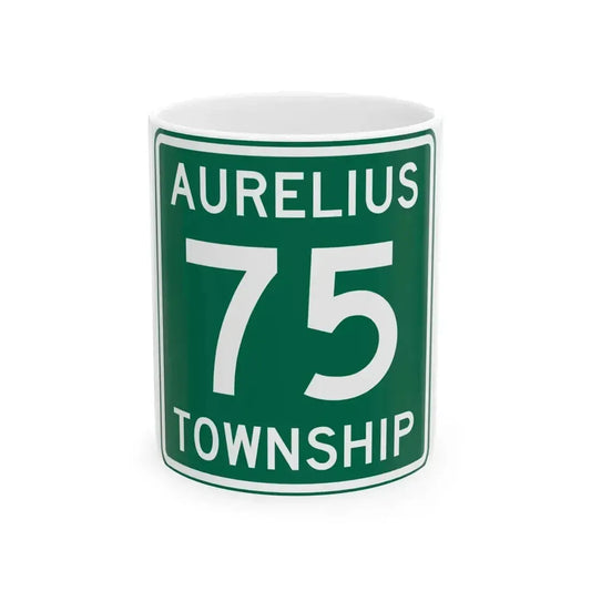 Aurelius Township Route 75 Washington County Ohio (Ohio) (Road Sign) White Coffee Mug 11oz - Go Mug Yourself