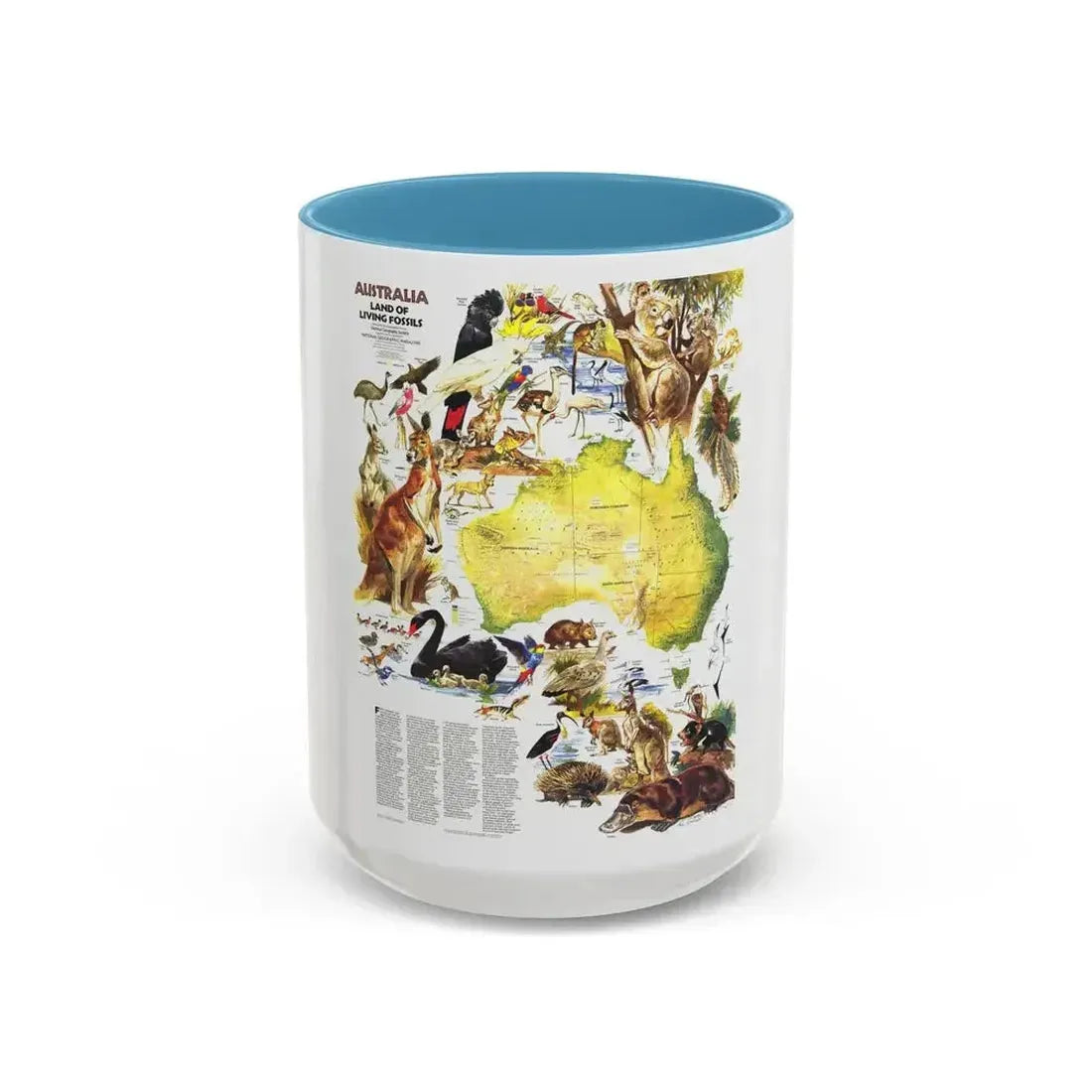 Australia- Land of Living Fossils (1979) (Map) Accent Coffee Mug 15oz Light Blue - Go Mug Yourself