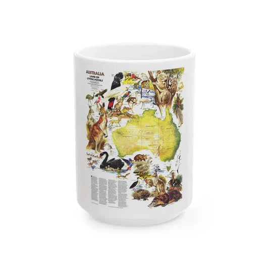 Australia- Land of Living Fossils (1979) (Map) White Coffee Mug 15oz - Go Mug Yourself