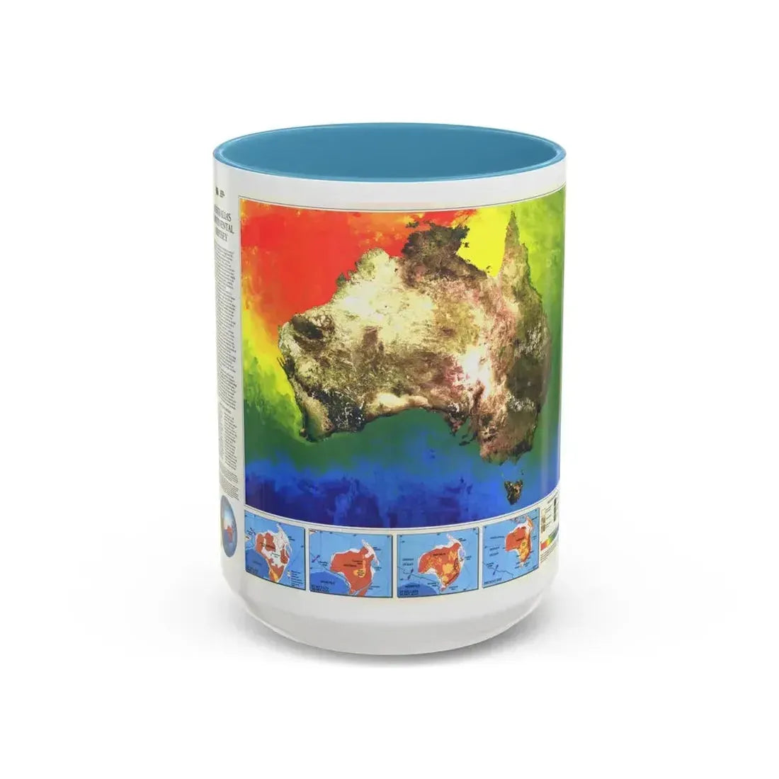 Australia's Continental Odyssey (1988) (Map) Accent Coffee Mug 15oz Light Blue - Go Mug Yourself