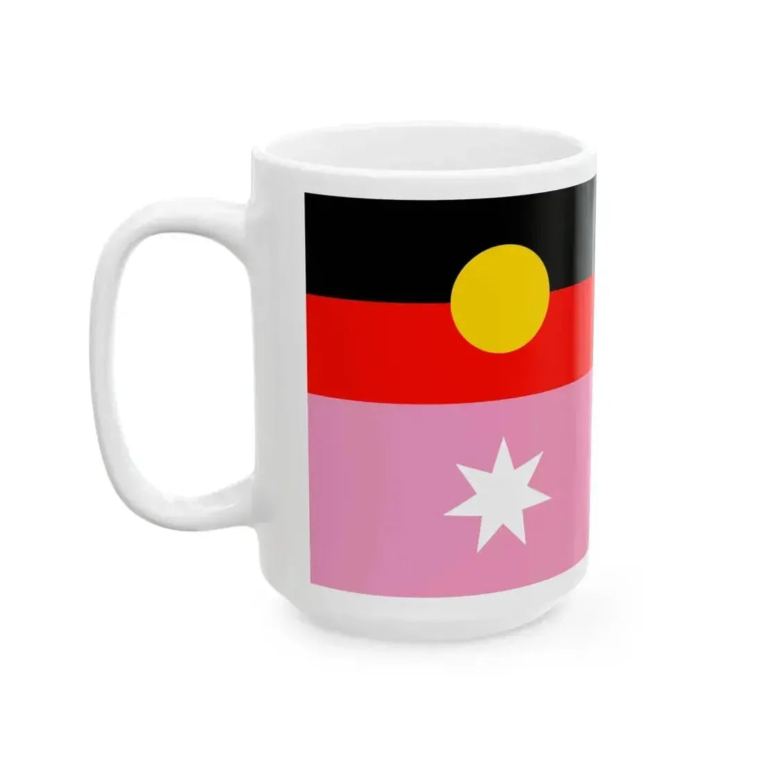 Australian Gay Pride Flag with Aboriginal Flag (Australia) White Coffee Mug - Go Mug Yourself