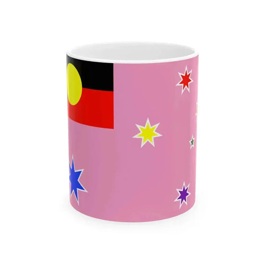 Australian Gay Pride with Aboriginal Flag Rainbow Crux 2-3 (Australia) White Coffee Mug 11oz - Go Mug Yourself